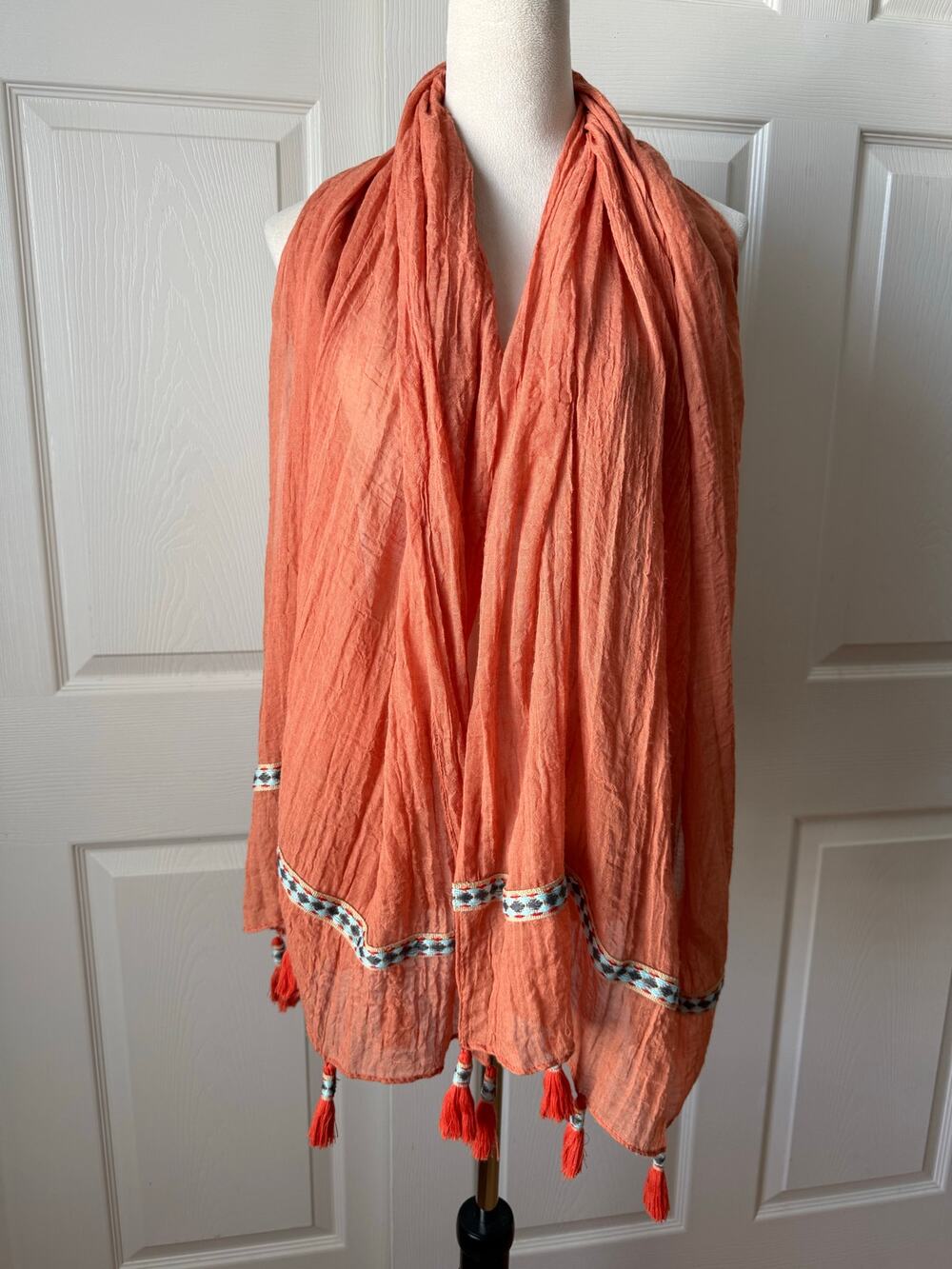 Rampage Y2K 90s Gauzy Tassel Scarf Southwestern Boho Wrap 26x64 Country Festival